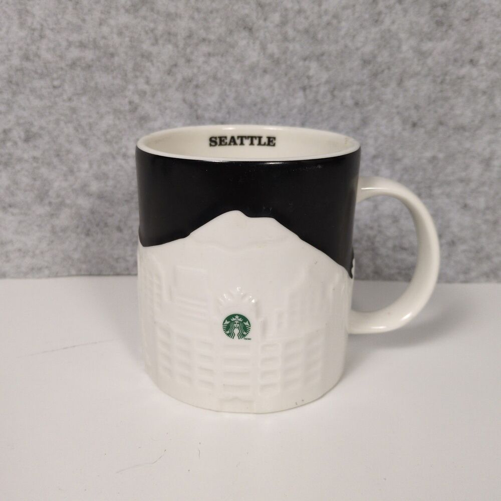 Starbucks Collector Series Seattle Skyline Mug Black White Raised Space Needle